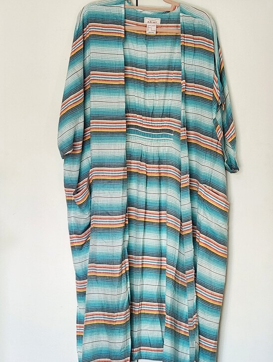 Ariat Tops - Ariat Striped Teal Open Fiesta Cowgirl Kimono Duster Size Large